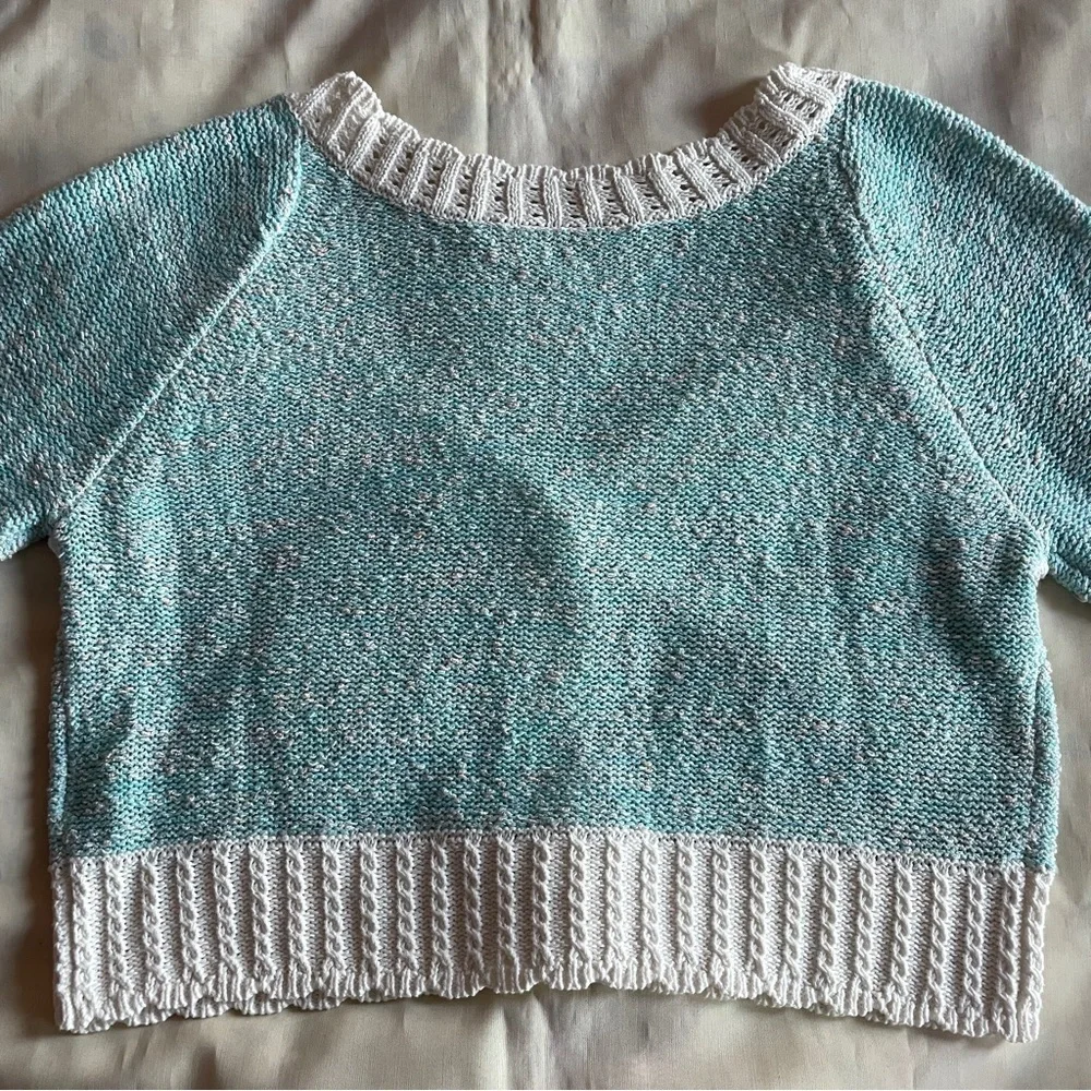 LoveShackFancy- Cotton Candy Geneve Crop Knit Sweater Cardigan Baby Blue Size XL